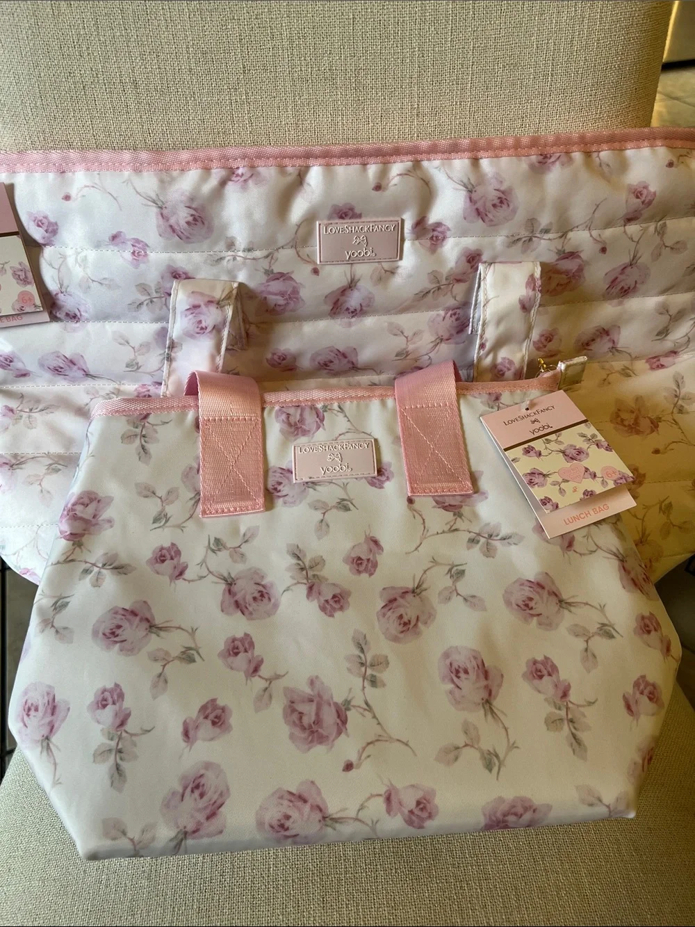 🔥🌸NWT set of 2 LoveShackFancy Ribbon Rosa Tote Bag AND  matching  lunch bag